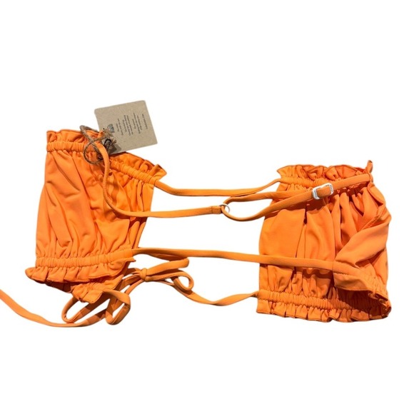 Toast Swim X Free People Signature Ruffled Bandeau Bikini Top Nectarine Medium - Picture 2 of 5